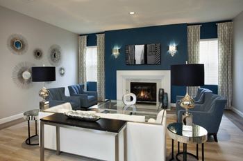 Designer Living Room With Fireplace And TV at Hancock Terrace Apartments, Santa Maria, 93454